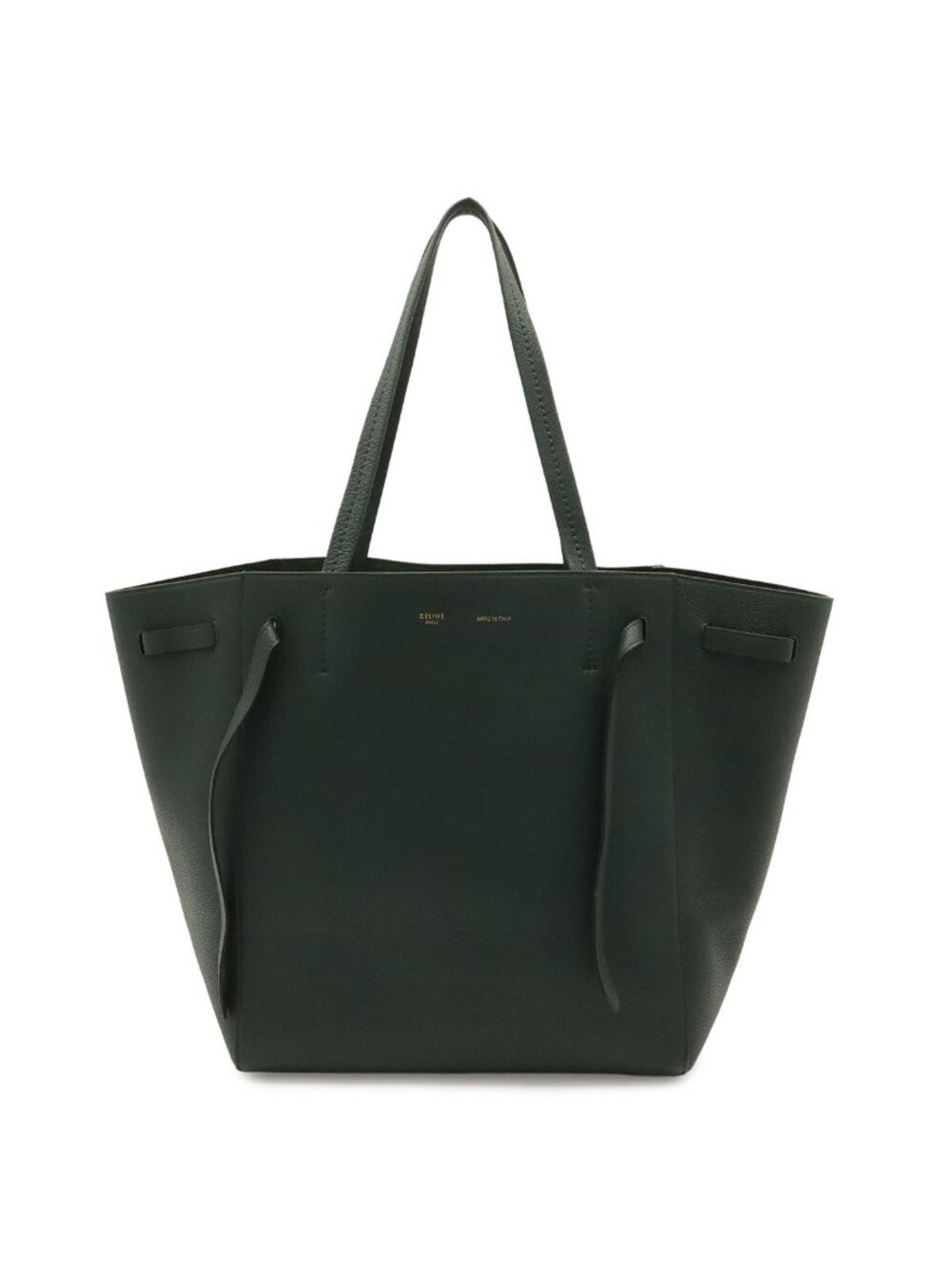 Celine Cabas Phantom Small Belt Tote Shoulder Bag Leather Dark Green Gold